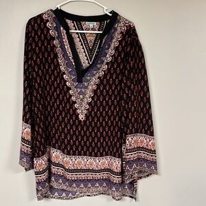 Nostalgia Women's' BoHo tunic/ Blouse, M, eall sleeves, vee neck RETRO